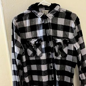 Black & white Plaid hooded shirt